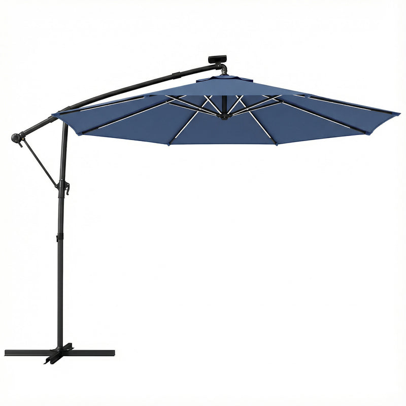 Cantilever Parasol with Lights and Adjustable Shade, Cover Included, Navy Blue