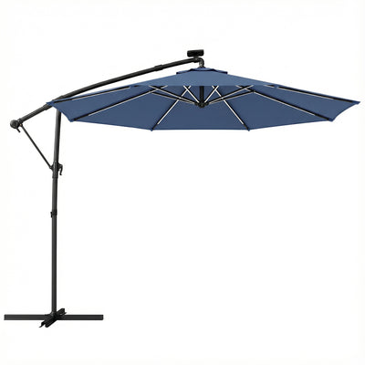 Cantilever Parasol with Lights and Adjustable Shade, Cover Included, Navy Blue Outsunny