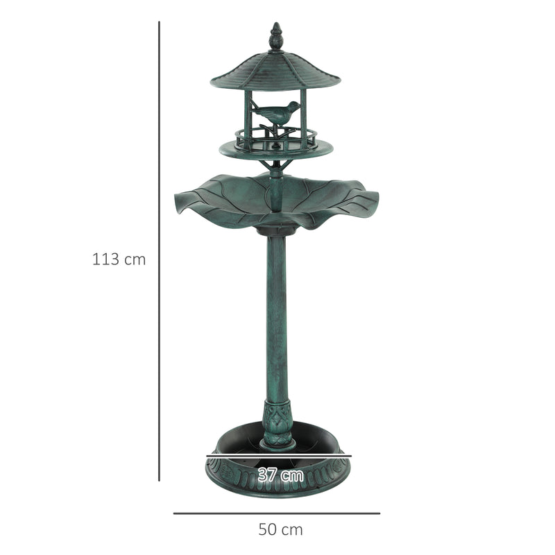 Outsunny 3-in-1 Garden Bird Bath, Freestanding Birdbath with Large Water Basin, Underneath Flower Planter, Φ50 x 113 cm, Green AOSOM