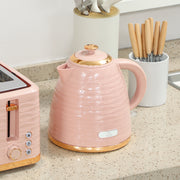 3000W Kettle and 4 Slice Toaster Set with 7 Browning Levels and Crumb Tray, Light Pink