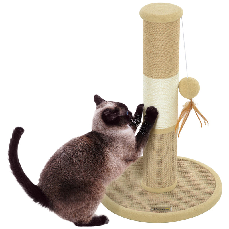 Brown Cat Scratching Post 47cm with Jute Sisal Rope and Hanging Toy Ball by PawHut