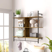 Three Tier Floating Wall Shelf Brown and Black Wood Finish by HOMCOM