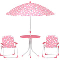 Kids Garden Table and Chair Set with Umbrella for Outdoor Playtime 4 Piece Pink AOSOM