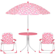 Kids Garden Table and Chair Set with Umbrella for Outdoor Playtime 4 Piece Pink AOSOM