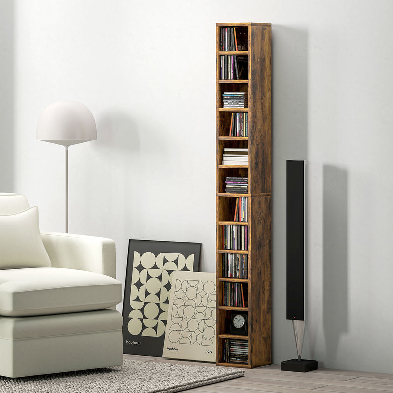 Tall Narrow CD Media Storage Tower Rustic Brown by HOMCOM