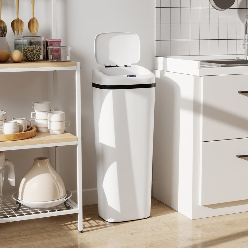 50L Touchless Kitchen Bin with Motion Sensor for Hygienic Waste Disposal White AOSOM