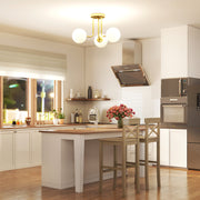 Modern 3 Light LED Ceiling Light with Globe Shades for Living Room and Bedroom Gold Tone