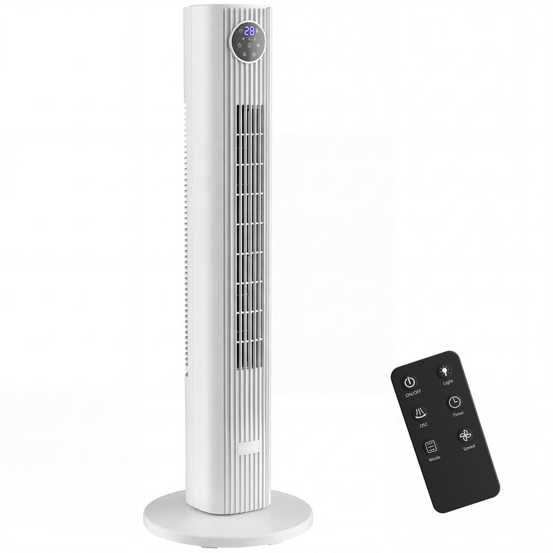 Tower Fan for Quiet Energy Saving Cooling with Remote Control for Home or Office White AOSOM
