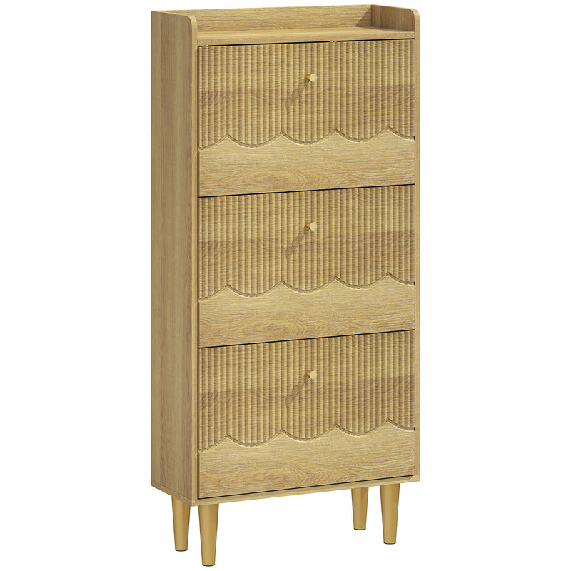 Shoe Storage Cabinet for Narrow Hallways with Adjustable Shelves and Top Shelf Oak Gold AOSOM