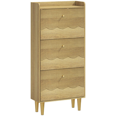 Shoe Storage Cabinet for Narrow Hallways with Adjustable Shelves and Top Shelf Oak Gold AOSOM