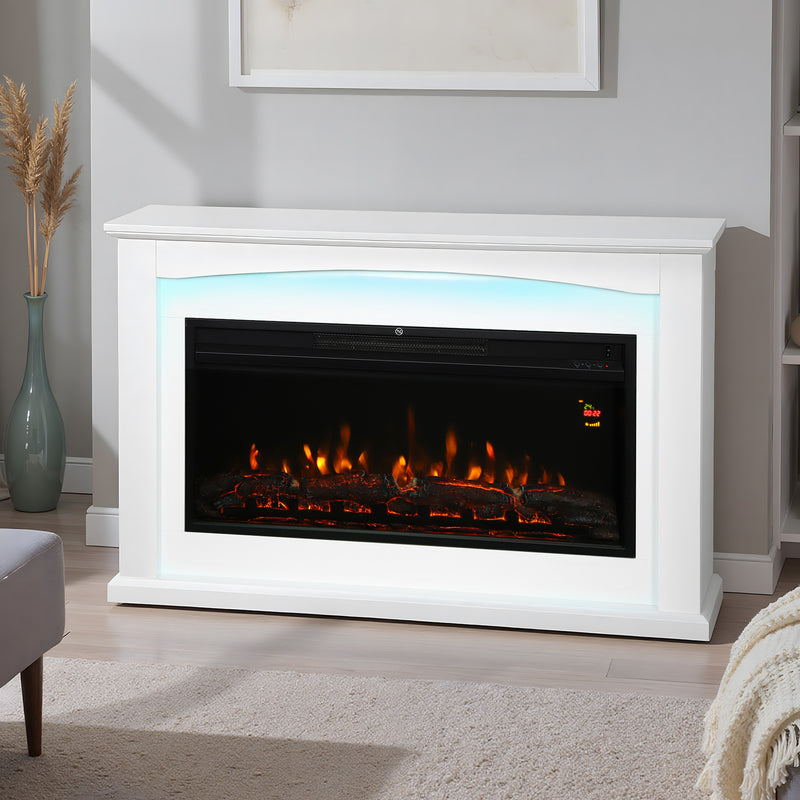 2000W Electric Fireplace Heater with Realistic Flame Effect for Living Room White