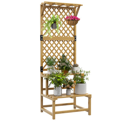 Wooden Plant Stand with Trellis Natural Finish for Garden and Patio by Outsunny