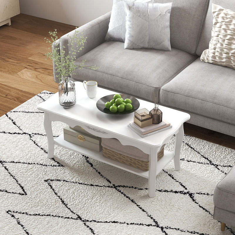 Coffee Table with Storage Shelf for Organised Living Room Small Space White
