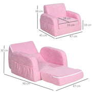 2 in 1 Kids Sofa Bed with Sturdy Wood Frame Ideal for Bedroom or Playroom, Pink