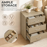 Three drawers open showing books, a remote and toiletries stored inside