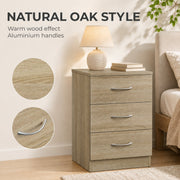Close-up of the oak-effect wood grain and curved aluminium handle