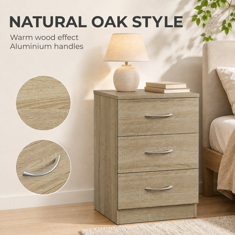 Close-up of the oak-effect wood grain and curved aluminium handle