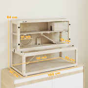 Dimensions diagram for the three-tier wooden hamster home