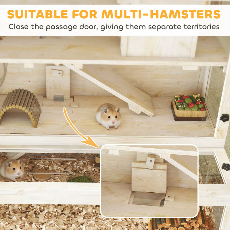 Feature panel showing how to close the passage door to separate two hamsters