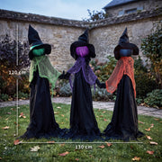 Dimension diagram showing 120 cm height and 130 cm width across the three witches