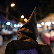 Close-up of the witch hat fabric texture at a night market