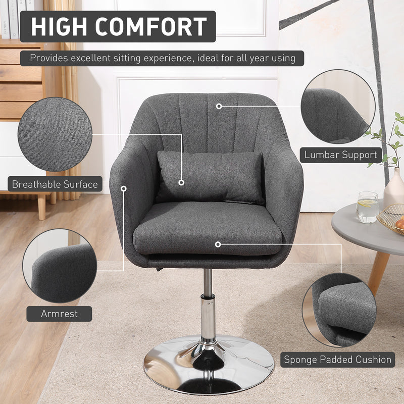 Swivel Accent Chair with Adjustable Height and Lumbar Support for Home Office, Dark Grey