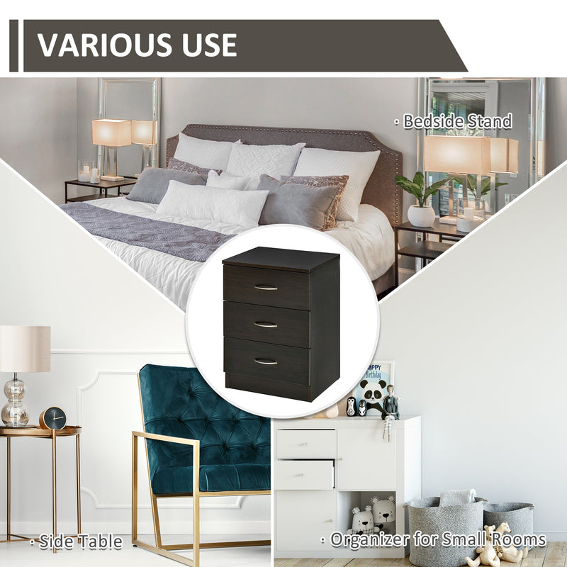 Black Wooden Bedside Tables Set of 2 with Drawer and Shelf for Bedroom or Lounge