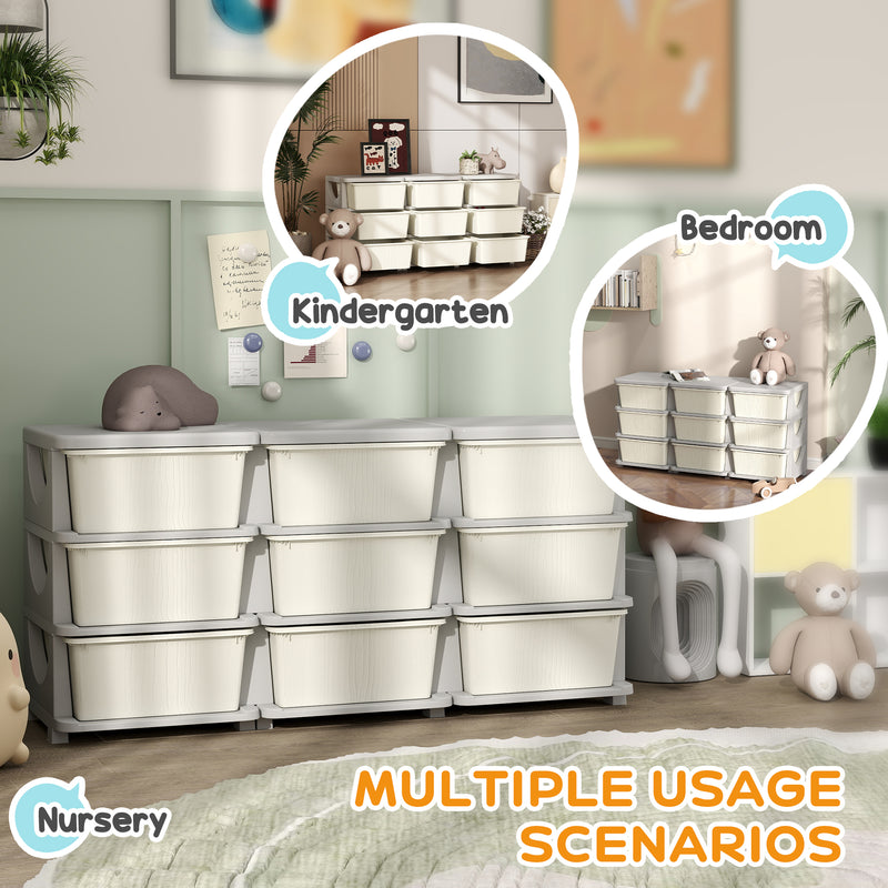 Kids Toy Storage Organiser with Nine Removable Drawers for Bedroom or Playroom Cream
