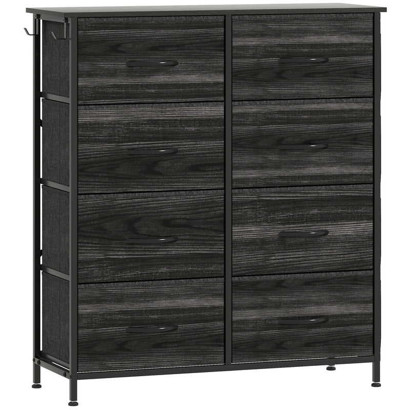 Chest of 8 Fabric Drawers with Wood Top for Bedroom Storage and Organisation Black