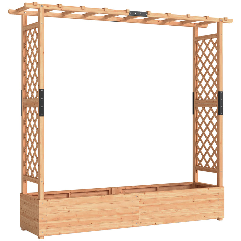 Large Wooden Garden Planter With Trellis Ideal for Climbing Plants Fir Wood Brown Outsunny
