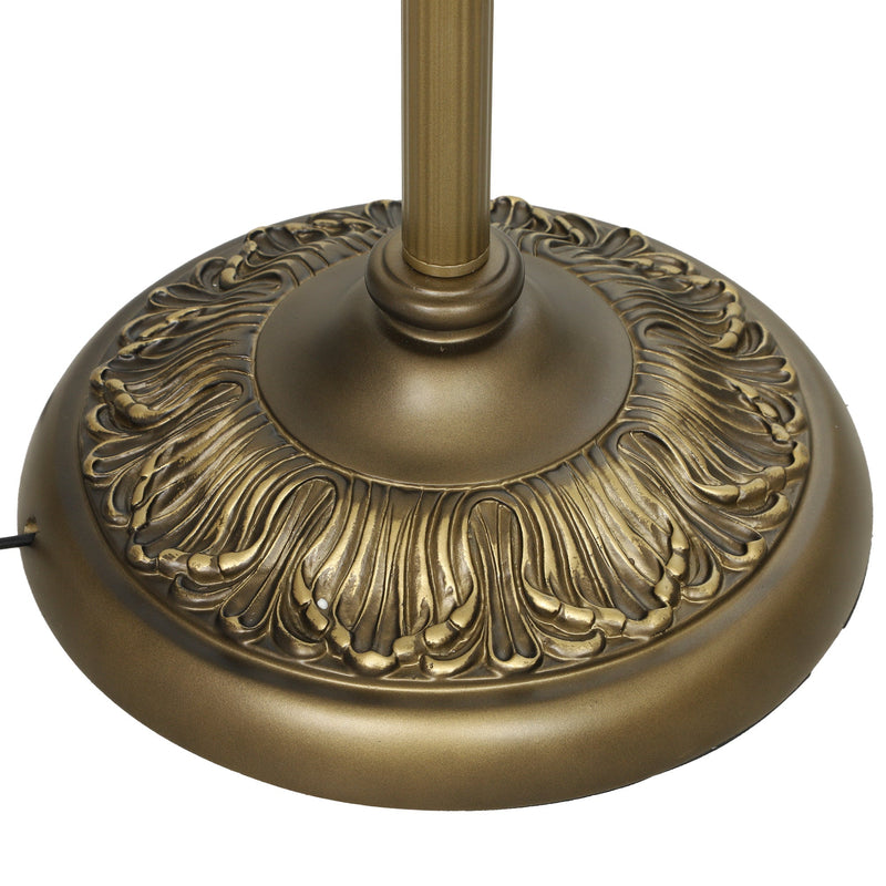 Close-up of the round metal base with moulded petal detailing
