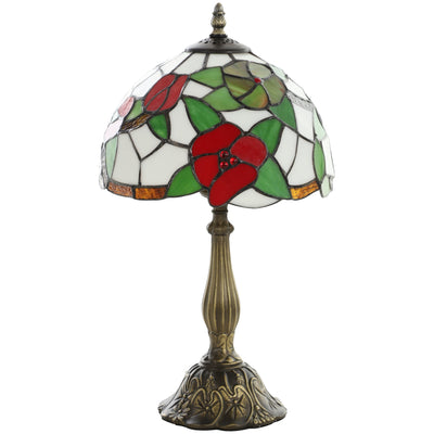 Homcom Tiffany-style table lamp with a red floral stained glass shade on a bronze-tone base