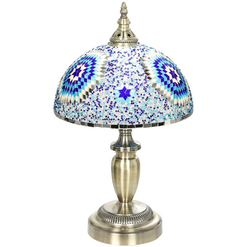 Homcom Tiffany-style table lamp with blue mosaic glass shade and bronze metal base