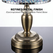 Close-up of the electroplated bronze-tone metal base and stable foot