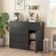 Sideboard with Five Drawers and Cabinet for Organised Home Storage Black AOSOM