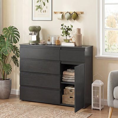Sideboard with Five Drawers and Cabinet for Organised Home Storage Black AOSOM