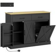 Homcom black tilt out trash cabinet cutaway view showing charging station, cabinet door and tilt-out bin compartment