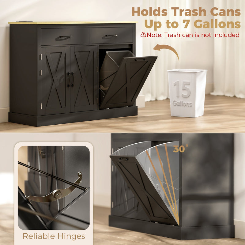 Diagram showing the black cabinet holds a bin up to 57 litres with a 30-degree tilt-out door and reliable hinges