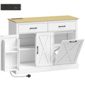 Homcom white tilt out trash cabinet cutaway view showing charging station, cabinet door and tilt-out bin compartment