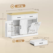 Dimension diagram of the Homcom tilt out trash cabinet: 112cm wide, 40cm deep, 83.5cm high, 107kg total load