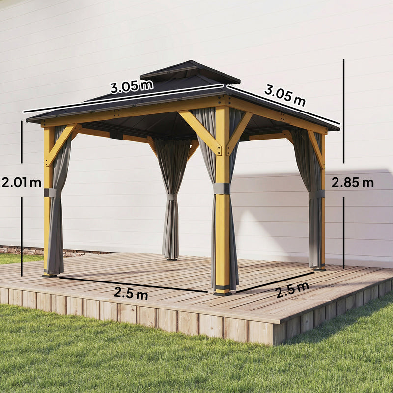3x3m Wooden Garden Gazebo with Galvanised Steel Roof for Year Round Shelter and Privacy Natural Finish