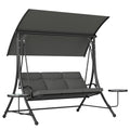 Dark Grey 3 Seater Garden Swing Chair With Canopy Cushion and Side Tables by Outsunny