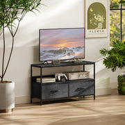 Black TV Stand Cabinet with 2 Foldable Fabric Storage Drawers Modern Entertainment Unit