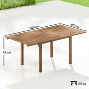 Extendable Garden Dining Table for 6 to 8 People with Parasol Hole Acacia Wood Natural AOSOM