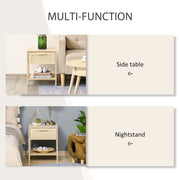 Rattan Bedside Table With Drawer And Shelf For Bedroom Or Living Room Storage