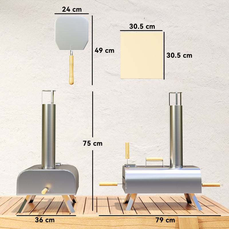 Portable Wood Fired Pizza Oven 12 Inch with Stone and Peel Stainless Steel by Outsunny