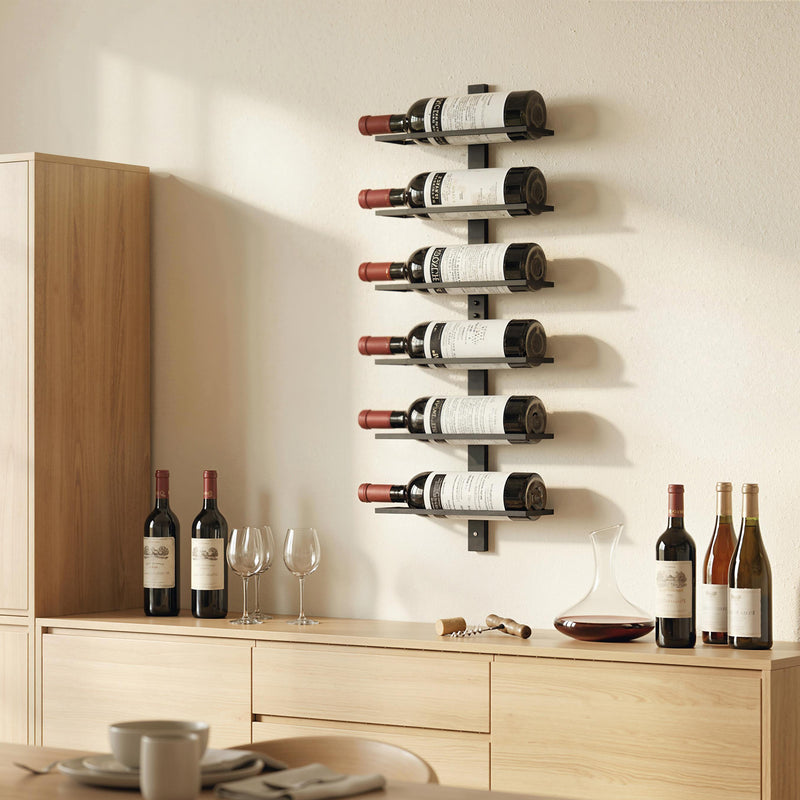 Wall Mounted Wine Rack for 6 Bottles Space Saving Steel Storage Black AOSOM