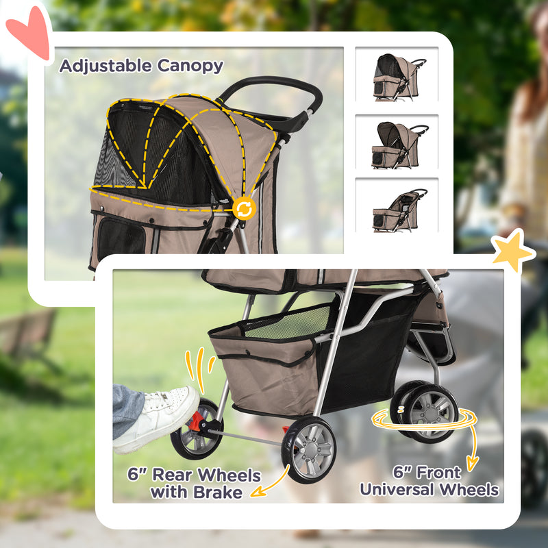 PawHut 3 Wheel Pet Stroller for Small and Miniature Dogs, Brown