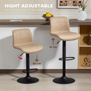 Set of 2 PU Leather Bar Stools with Backrest and Footrest for Breakfast Bar Light Brown