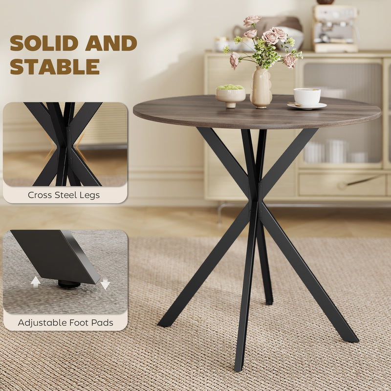 Round Dining Table with Adjustable Feet for Stable Family Meals Brown